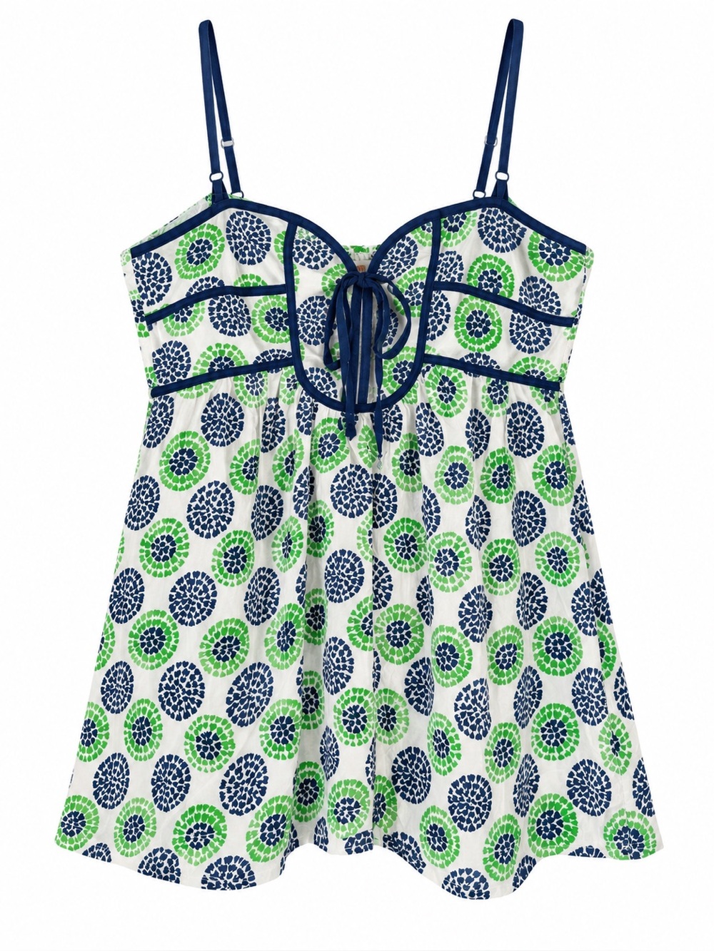 Yumi Kim 100% Silk Babydoll Tank Top Floral Print Green Navy Size Small